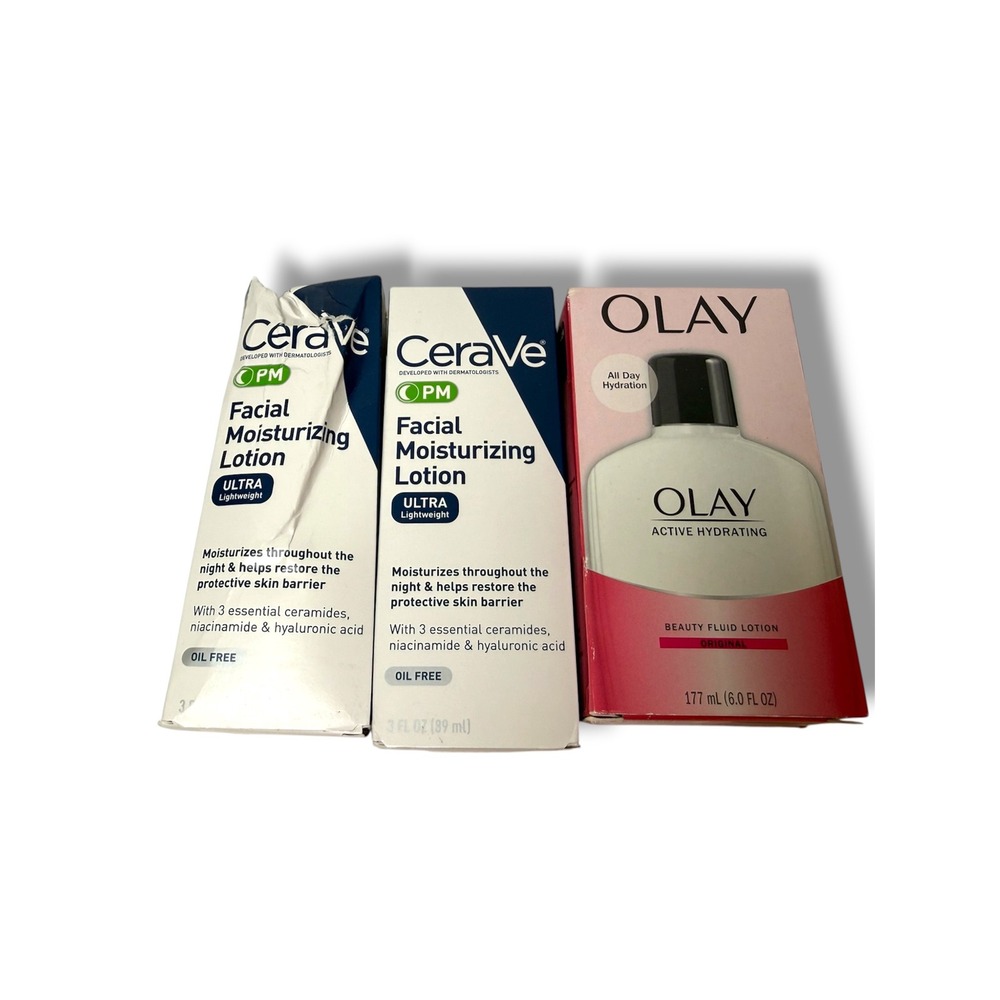 CeraVe‎ PM Olay Active Hydrating Facial Moisturizer Lotion 3-Piece Bundle New